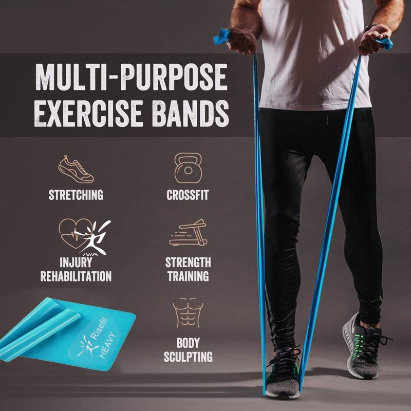 Risefit مجموعة أحزمة مقاومة مسطحة للعلاج، أحزمة مرنة مسطحة خالية من اللاتكس للتمدد، المرونة، البيلاتس، اليوغا، الباليه، الجمباز، إعادة التأهيل، التمرين، وردي، بنفسجي، أزرق (3 عبوات، 5 أقدام طول) - Image 4